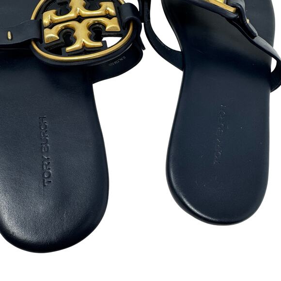 TORY BURCH Metal Miller Sandals in Navy Blue Gold Flip Flops Slides Size 7 - Picture 7 of 7